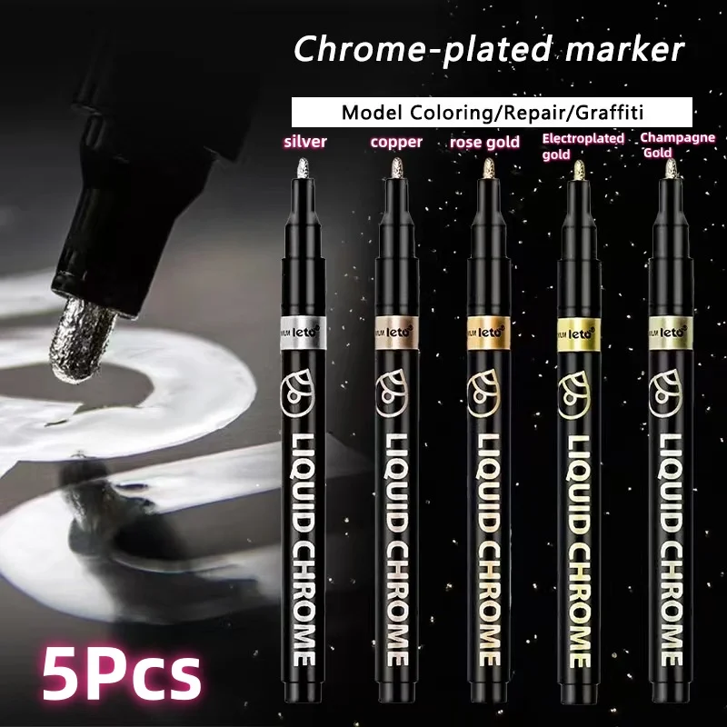 

5 Color 5pc Chrome Mirror Marker Pen DIY Reflective Paint Pen Permanent Gold SILVER Marker Touch Up, Model Painting, Marking