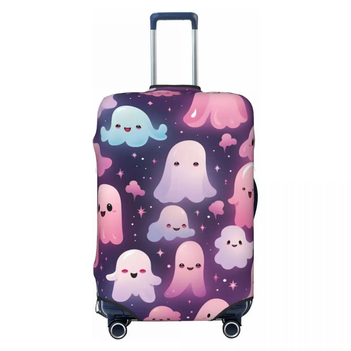 Cartoon Pink Ghost Suitcase Cover Flight Funny Halloween Strectch Luggage Accesories Travel Protection