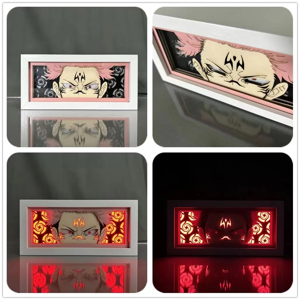 Najnowsza podświetlana tablica Anime Jujutsu Kaisen Sukuna Yuji Itadori lampa do twarzy do dekoracji pokoju Lightbox Manga 3d papierowa Diy lampa