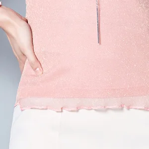 Sexy Glitzer Mesh Bluse Frauenschläfe Langarm Koreanisch Black Pink O-Elegant Head 8 Hauptverkaufsblusennetzhelligkeit - №6