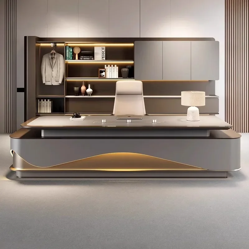 Boss table, office furniture, light luxury, senior sense, president table, large desk , supervisor desk and chair combina
