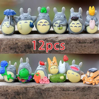 1-12 Uds Anime Miyazaki Hayao serie Totoro figura Mini estatua lindos juguetes adornos de habitación figuras de Pvc juguete chico regalos coleccionables