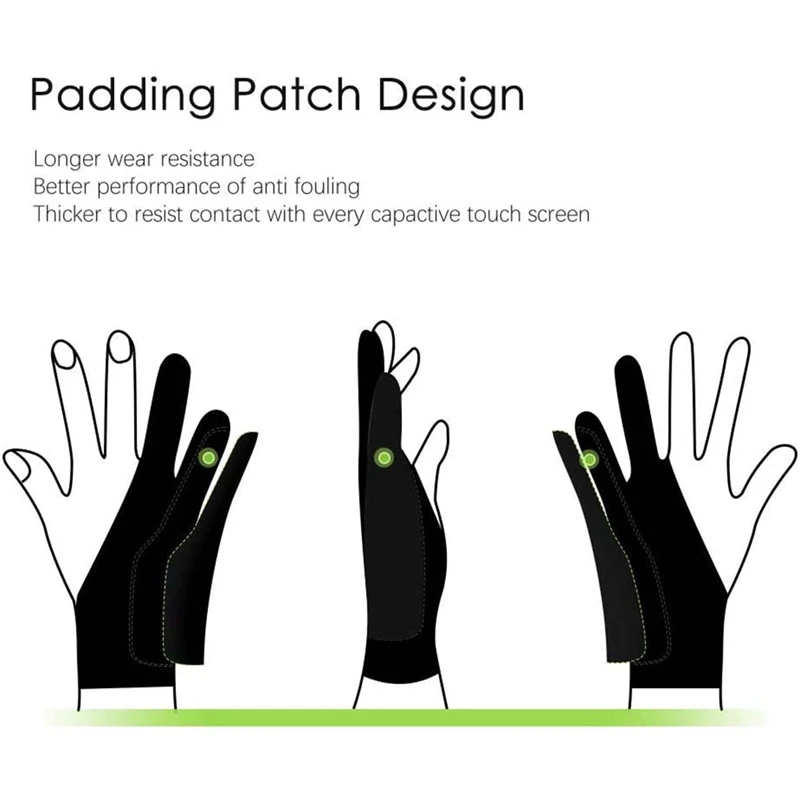 5 Pack Artist Gloves For Tablet Digital Drawing Glove Two Fingers Thicken Palm Rejection Glove For Graphics Pad