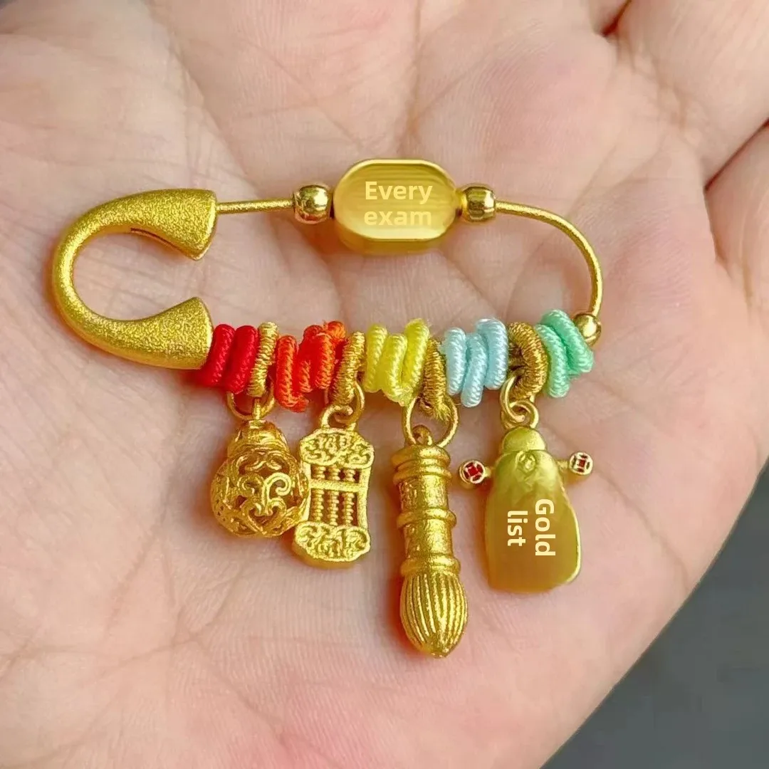 Chinese Style Good Luck Exam Alloy Brooch Colorful Handwoven Rope Lucky Charms Blessing Success Gift For Students Exam Auspiciou