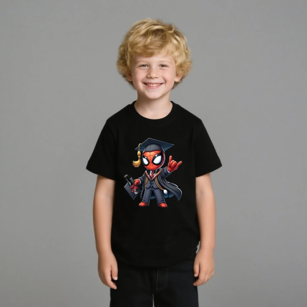 

Marvel Spider Man Graduate Dress Graphic Print Cotton Tee 2025 Summer Autumn Family Matching Outfits Parent-child Unisex Tee
