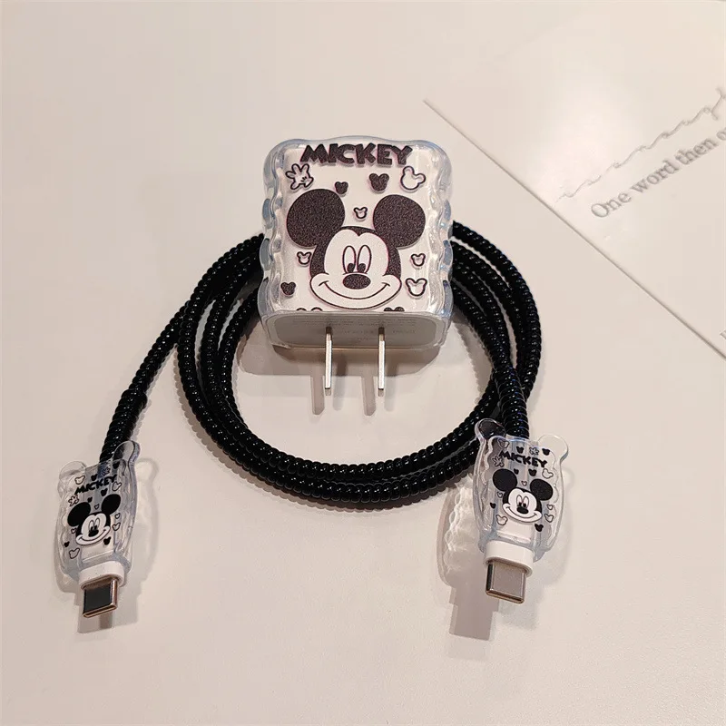 Disney Mickey Cable Protector For iPhone 15 12 iPad 18W 20W Data Line Cable Winder Silicone Fast Charger Protection Organizer