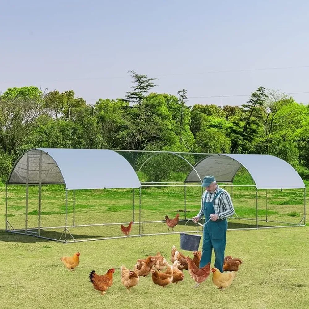 

25ft Metal Chicken Coop, Galvanized Walk-in Chicken Run with Waterproof Cover, Dome Shaped,Cage for Backyard Farm Outdoor .