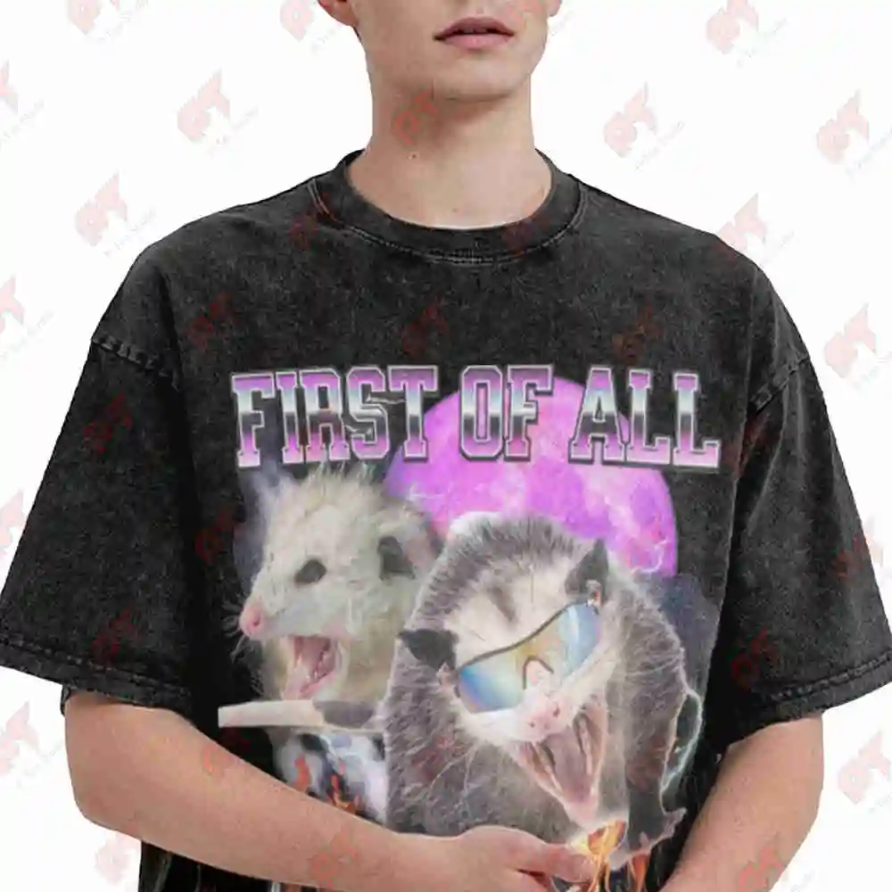 Angry Opossum Meme Sarcastic Self Love Vintage Washed Tee Pure Cotton T-Shirt