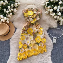 Celebrity Luxury Sexy Strapless Flower Embroidery Dress Women A Line Mini Gowns Elegant Party Evening Dress Mesh Female Clothing