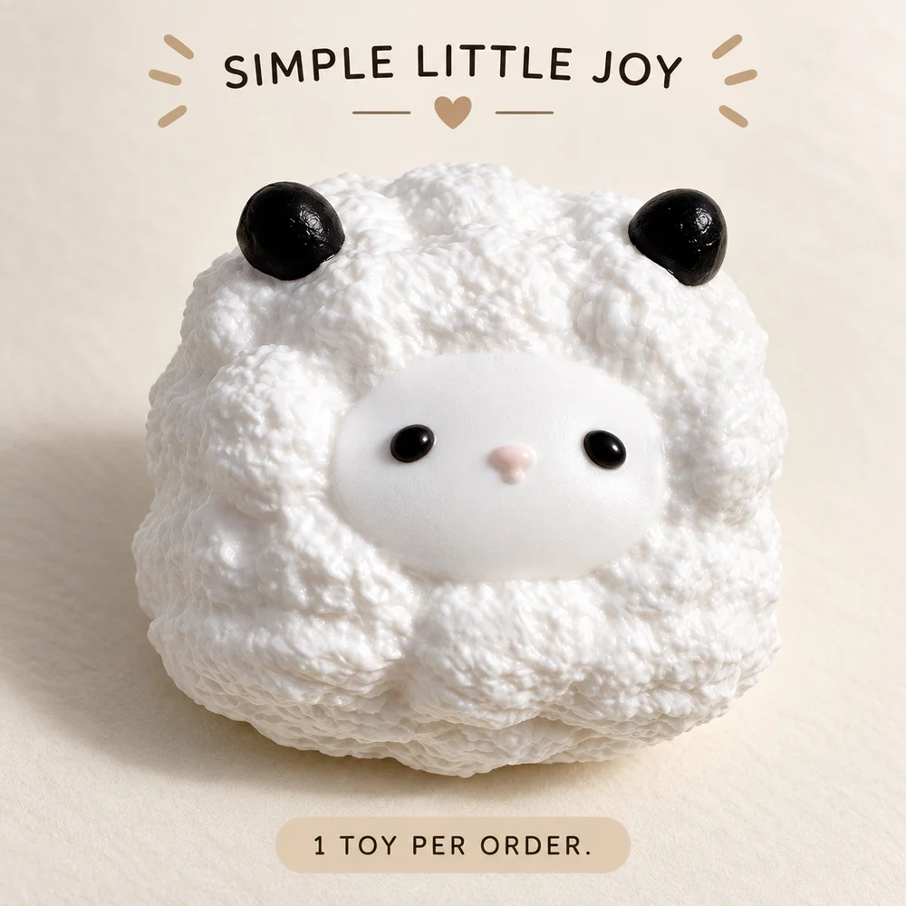 Sheep Squishy Squeeze Toy White TPR Animal Shape with Textured Wool and Dark Horns Cute Desk Fidget Gift for Adults Single Piece