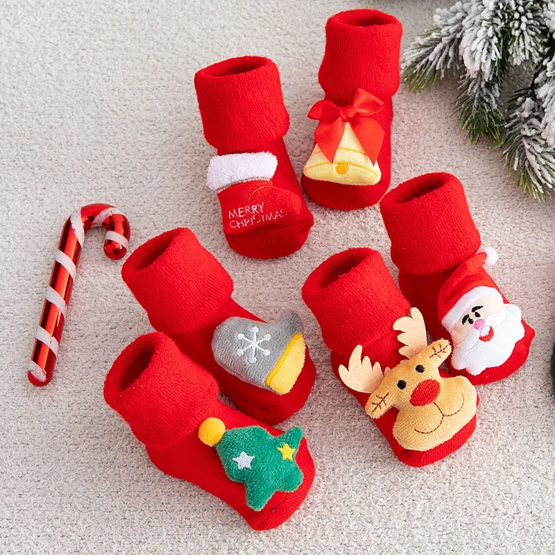 Newborn Baby Christmas Floor Socks Infant Cartoon Short Socks For Girls Boys Non-slip Cotton Toddler Clothing Accessories 0-3Yrs