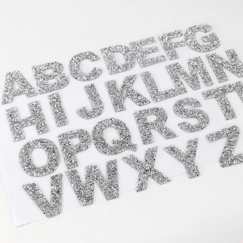 1 قطعة حجر الراين الفضة الأبجدية رقم الحروف المطرزة الحديد على للملابس شارة لصق للملابس حقيبة الأحذية Stripes بها بنفسك المشارب #6