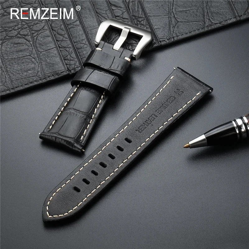 Embossed Genuine Leather Watch Band 20mm 22mm 24mm 26mm Black Dark Brown Watch Straps for Men Bracelets