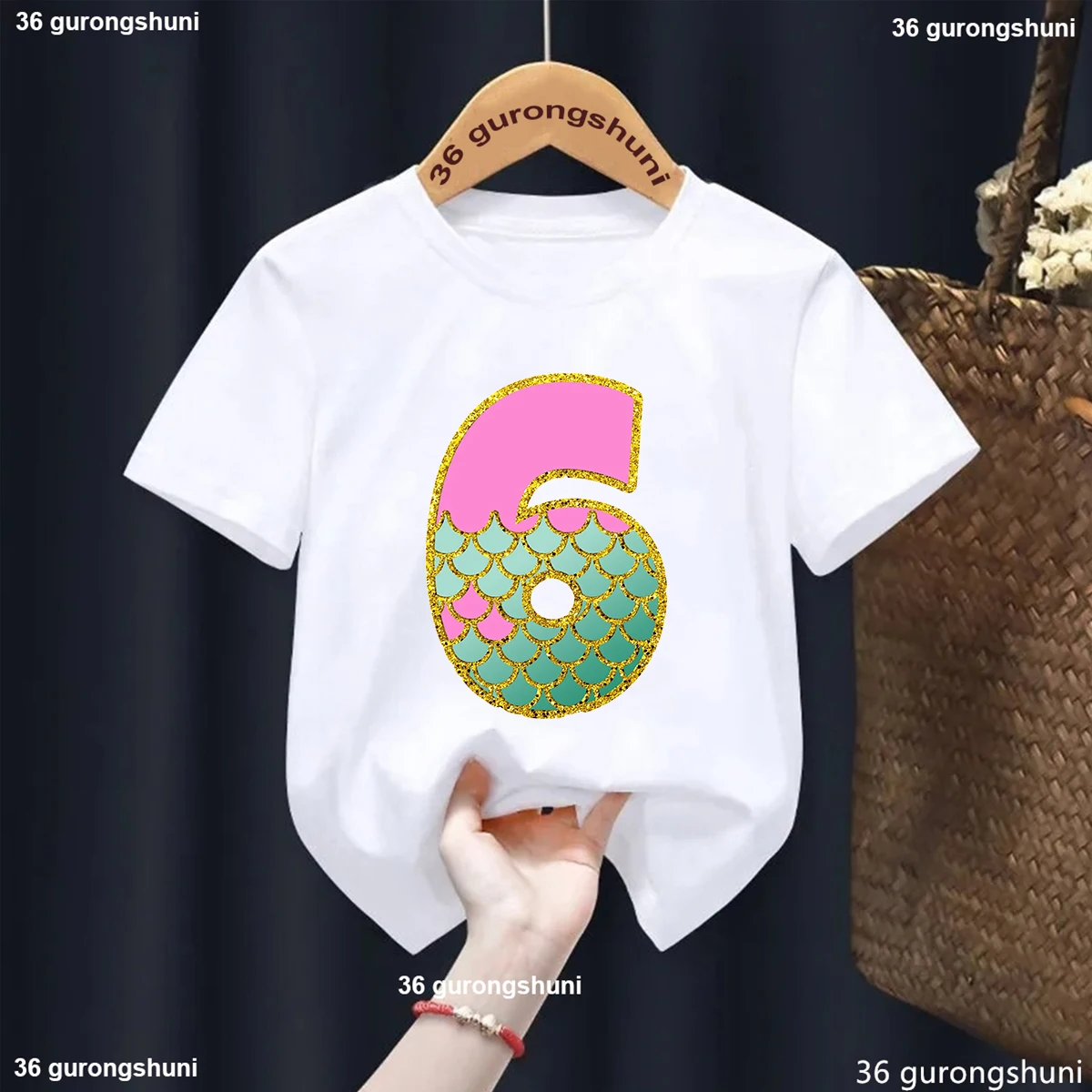 Golden Mermaid 6th Birthday Gift Tshirt Girls Harajuku Kawaii Kids Clothes Summer Fashion Tops Tee T-Shirt Children'S Clothing