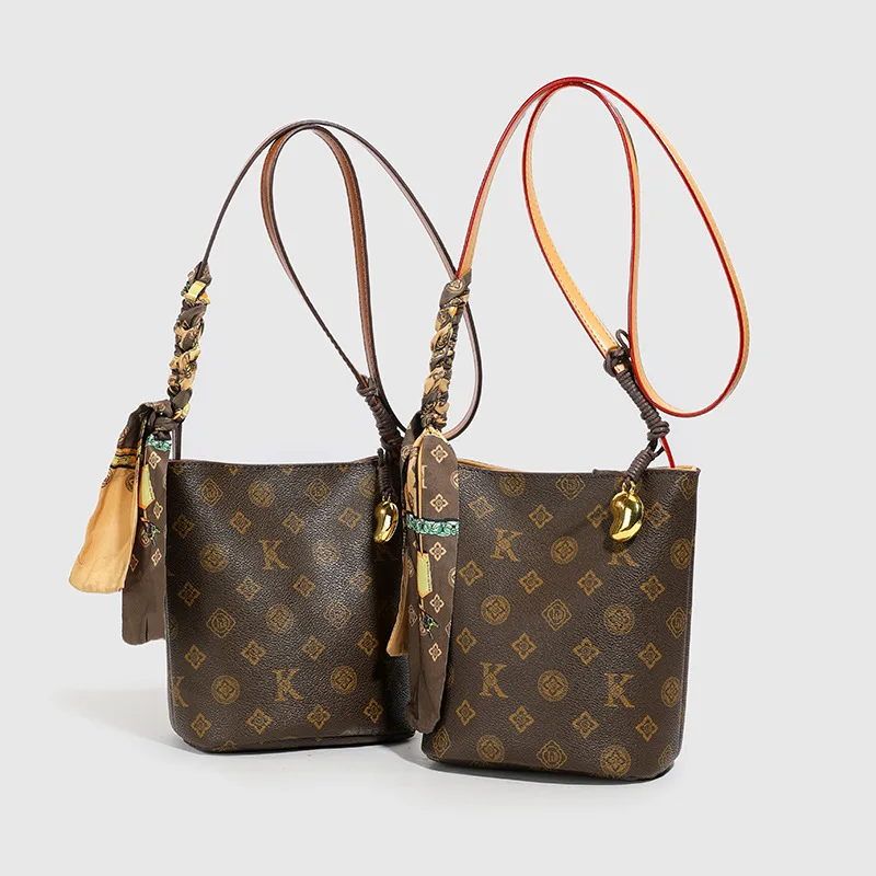 

Vintage Print Bucket Bag Textured Shoulder Purse for Women Fashion Crossbody Tote Chic Day-to-Night Bag Versatile Sling Bag​