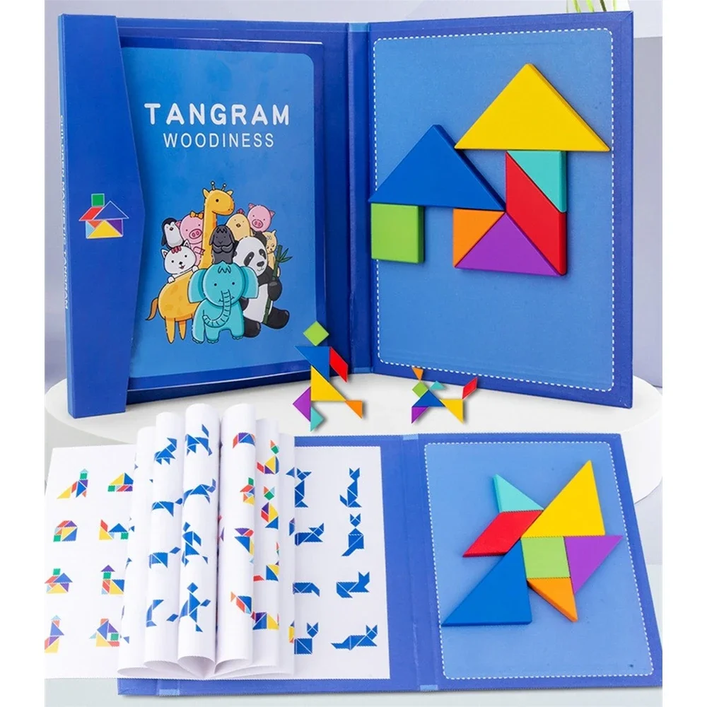 3D Puzzle Jigsaw Tangram Game Montessori Learning Educational Drawing Board Games Toy Gift