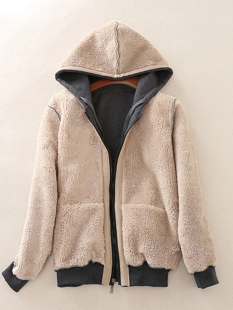 2-Piece Cashmere Hooded Tracksuit for Women, Thick Sweatshirts, Warm Sports Suits, 3XL, Winter