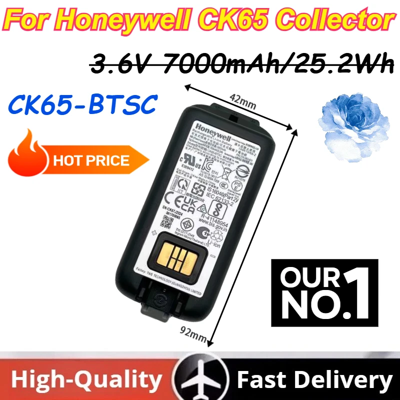 

3.6V 7000mAh/25.2Wh CK65-BTSC Rechargeable Li-ion Battery for Honeywell CK65 Collector Batteries