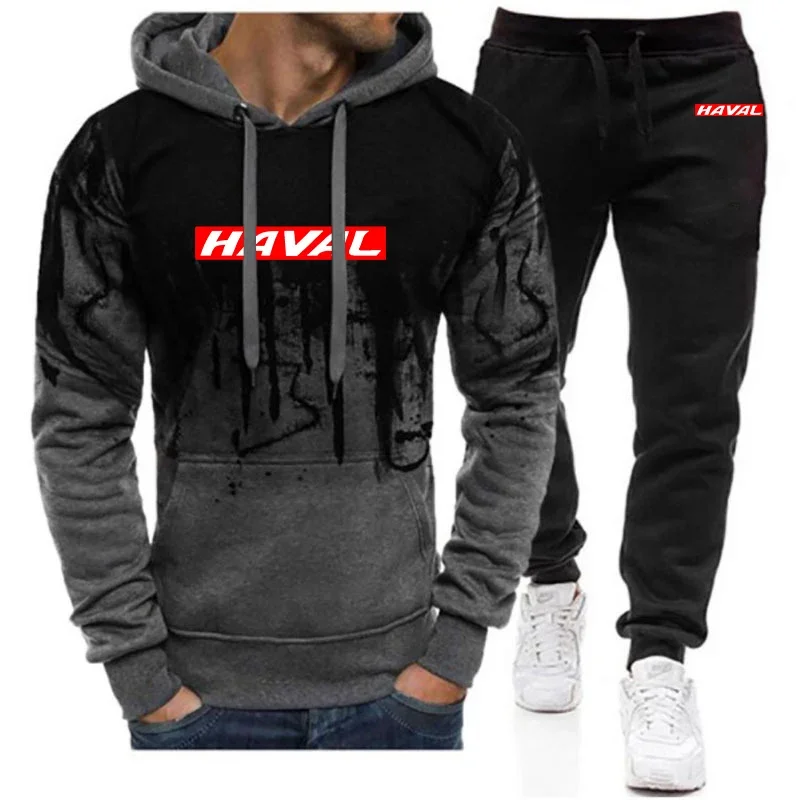 

2024 New Haval Spring and Autumn Printing Men's Popular Patchwork Hoodies Clothing and Tracksuit Pant Comfortable Versatile Set