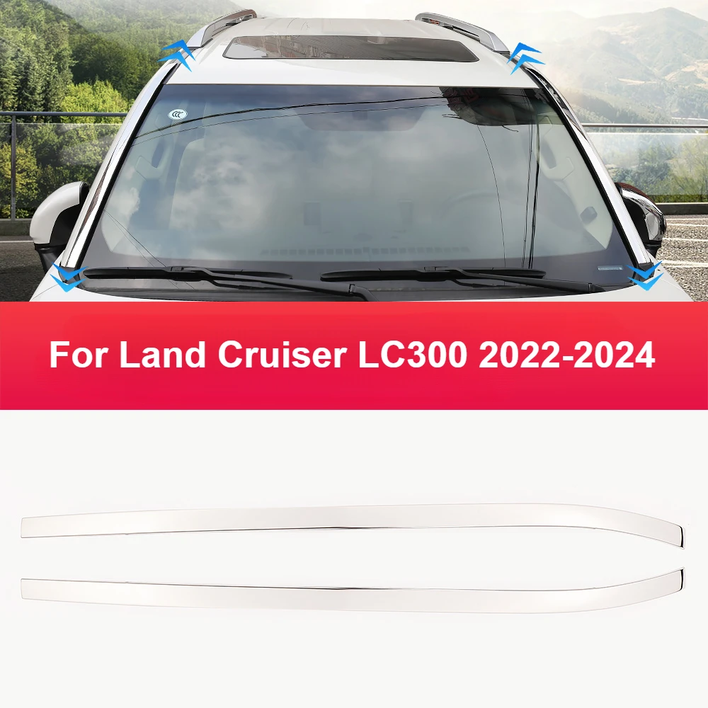 Front Windshield A Pillar Trim Strips Stainless Steel Car Window Decoration Sticker Cover For Land Cruiser LC300 2022 2023 2024