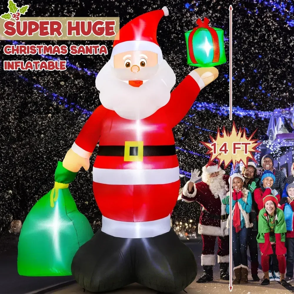 Christmas Inflatable 14FT anta IGiant Inflatable Santa with Bag, Blow Up  Santa Claus with 6pcs LED Santa Christmas Inflatable