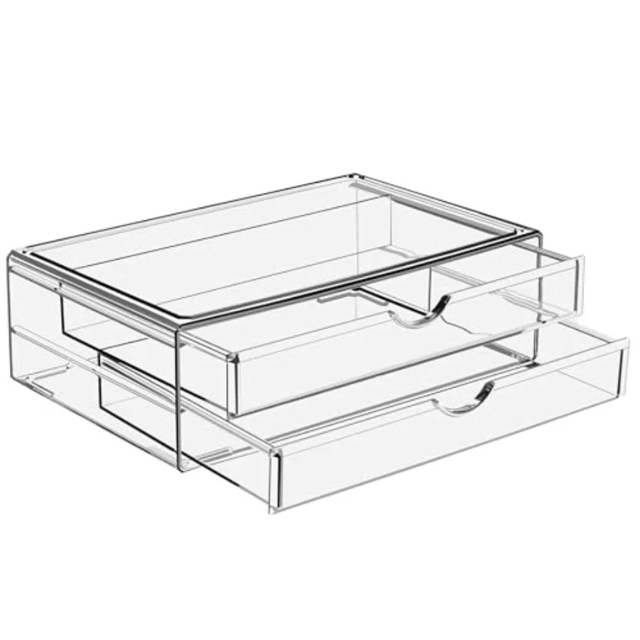

Large Stackable Acrylic Drawers - 2 Clear Storage Drawers for Organizing Makeup Nail Polish Hair Accessories and Beauty Supplie