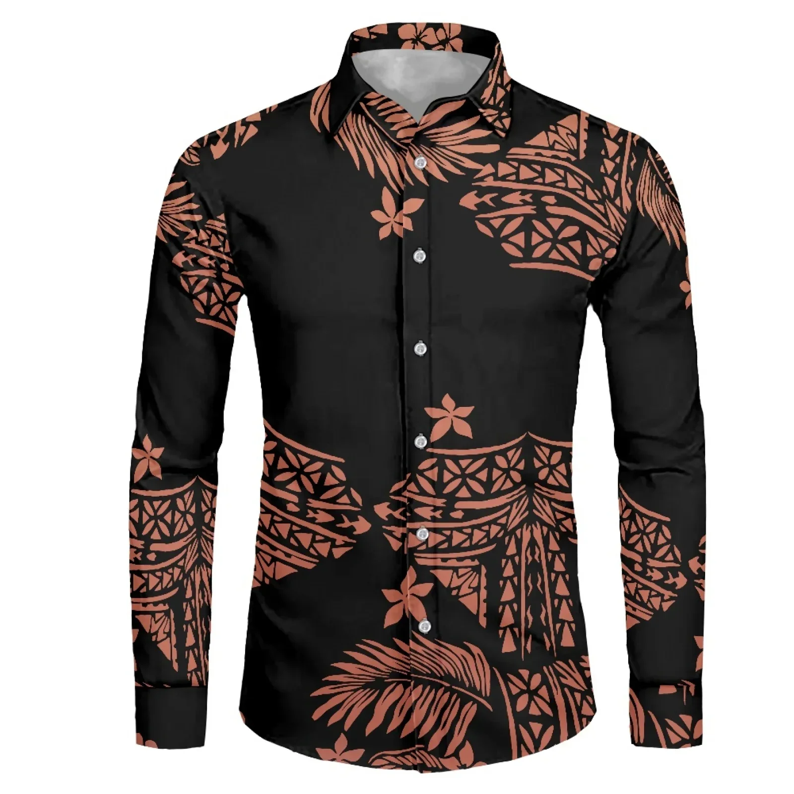 Polynesian Tribal Pohnpei Totem Tattoo Prints Shirt For Mens Long Sleeve Casual Shirts Male Regular-Fit Button-Down Work Man NEW