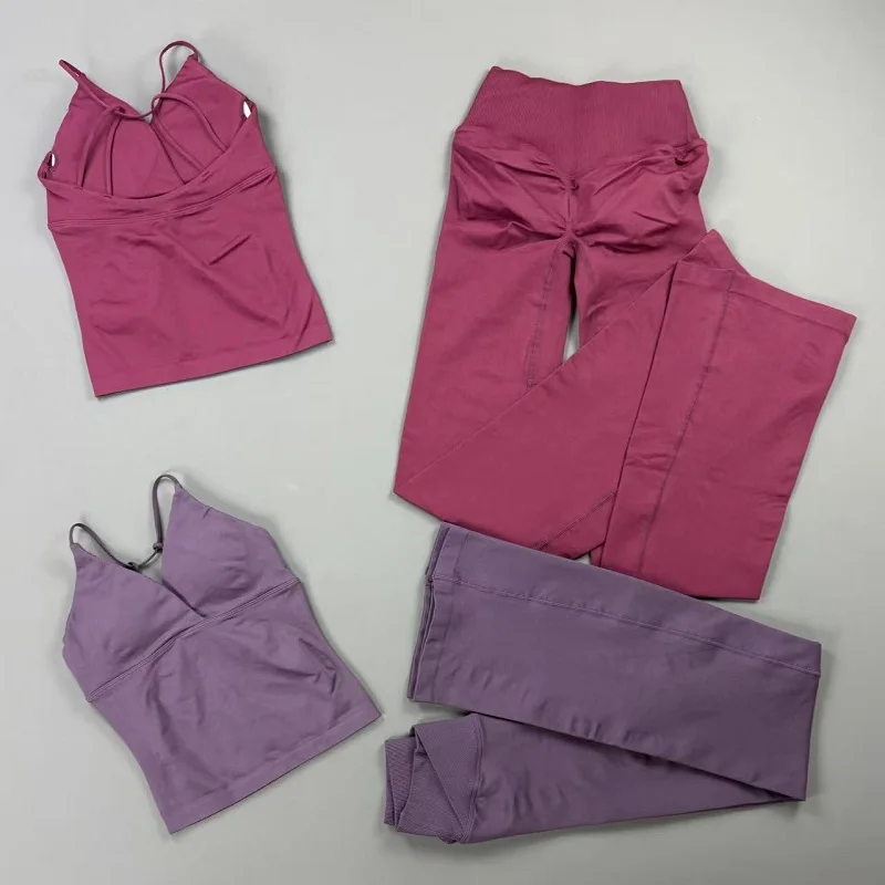 2-teiliges Sportset für Damen: Nahtlose Cross-Tummy-Control-Schlaghose und Twist-Front-Langline-Top – Yoga-Workout-Anzug für Fitness – Detail 5