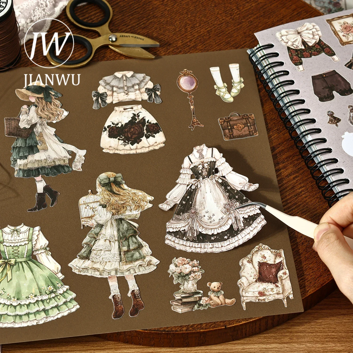 JIANWU Vintage Girl Dress Outfit Landscape Material Collage Scrapbooking Sticker Book Creative DIY Journal Stationery