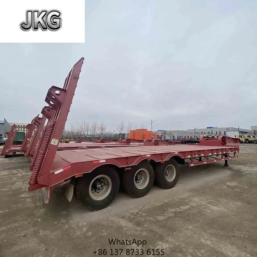 JKG3Axles 4 Ejes Contenedor de Cama Baja Cargador de Chasis Semi Remolque Remolque de Cama Baja Remolques de Camión Lowboy Low Boy