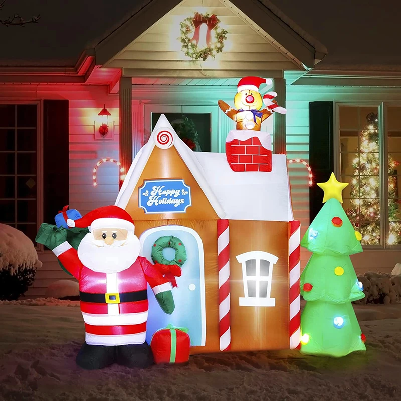 

6FT Christmas Inflatable House Santa Claus with Lights Inflatable Christmas Tree Outdoor Indoors Decor for Home Navidad 2023Gift
