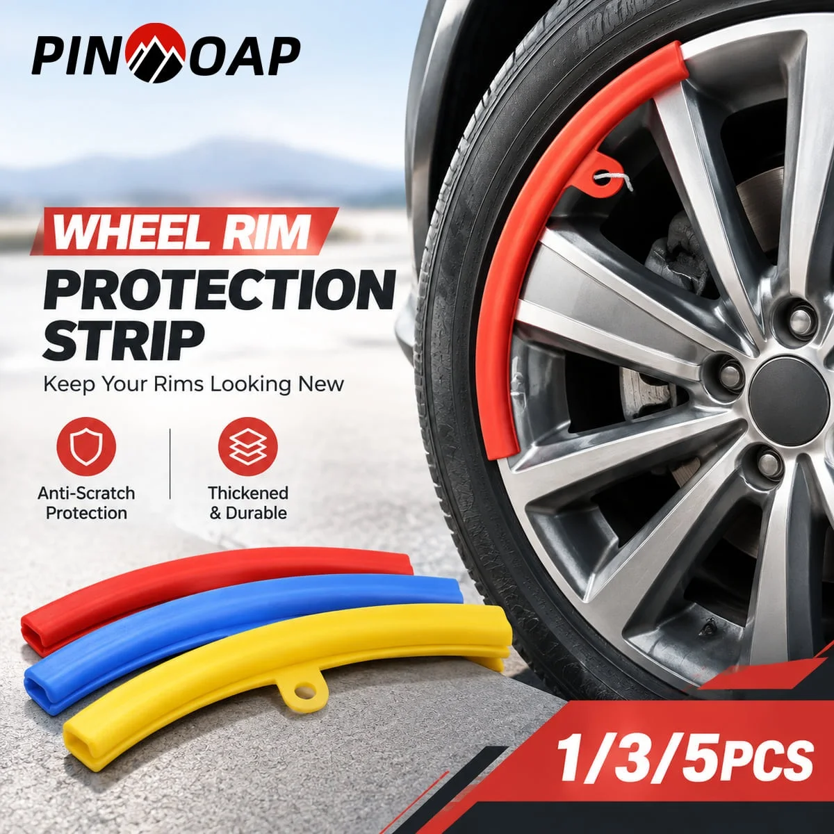 PINMOAP Wheel Rim Protector Rim Edge Guard Scratch Protection Impact Buffer Thick Wear Resistant Flexible Fit Red Blue Yellow