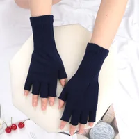Gants longs noirs tricotés sans doigts pour hommes et femmes, chauds, extensibles, élastiques, à la mode, mitaines d'extérieur, accessoires de cyclisme, hiver 5
