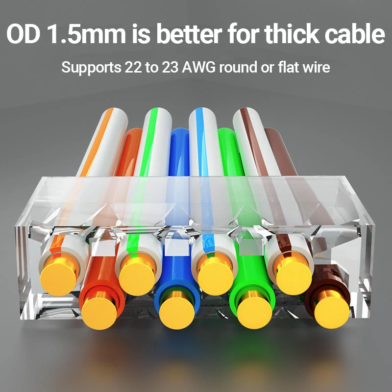 Hoolnx cat7 rj45 Pass-Through-Steck verbinder 3-polig cat6a 50u vergoldet 2-teiliger abgeschirmter Pass durch modularen Stecker für ftp/stp-Kabel