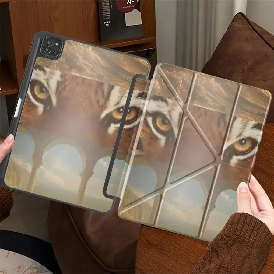 Holder Cover Tablet Case For iPad Pro 11th 10th 9th 8th 7th 12.9inch Pro 2025 Mini 6 7 Air 4 5 M3 M2 M4 11inch Tiger Desert