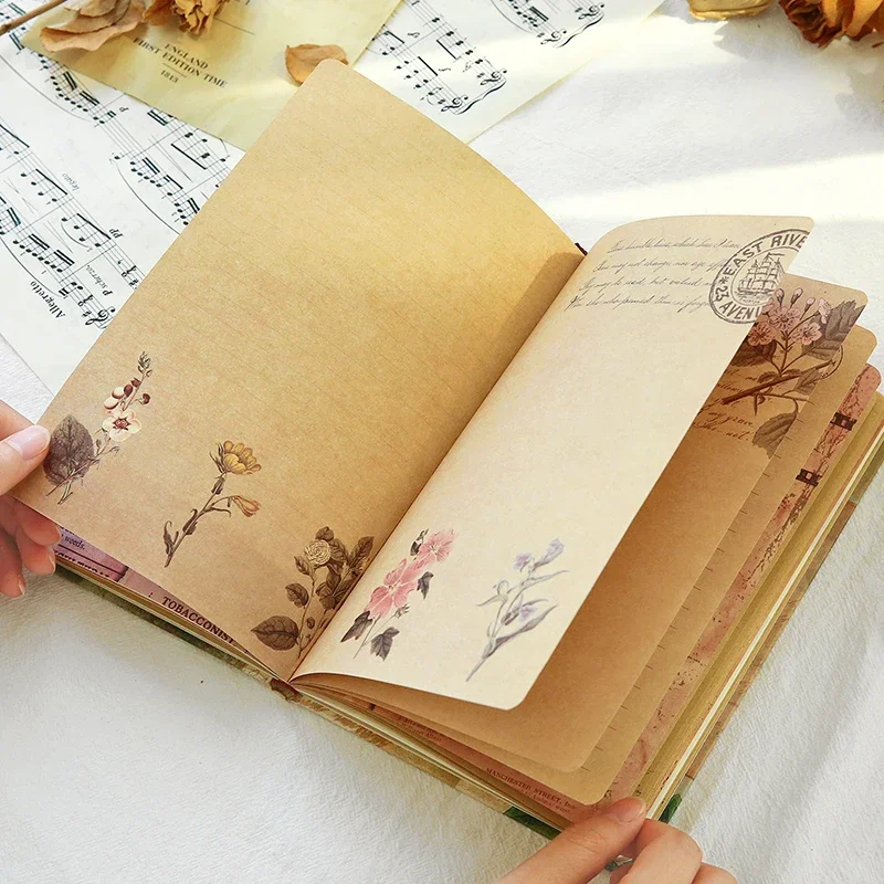 1pc Vintage Hardbound Colored Inner Page Notebook European Kraft Paper Illustration Creative A5 Diarybook  Journal Notebook