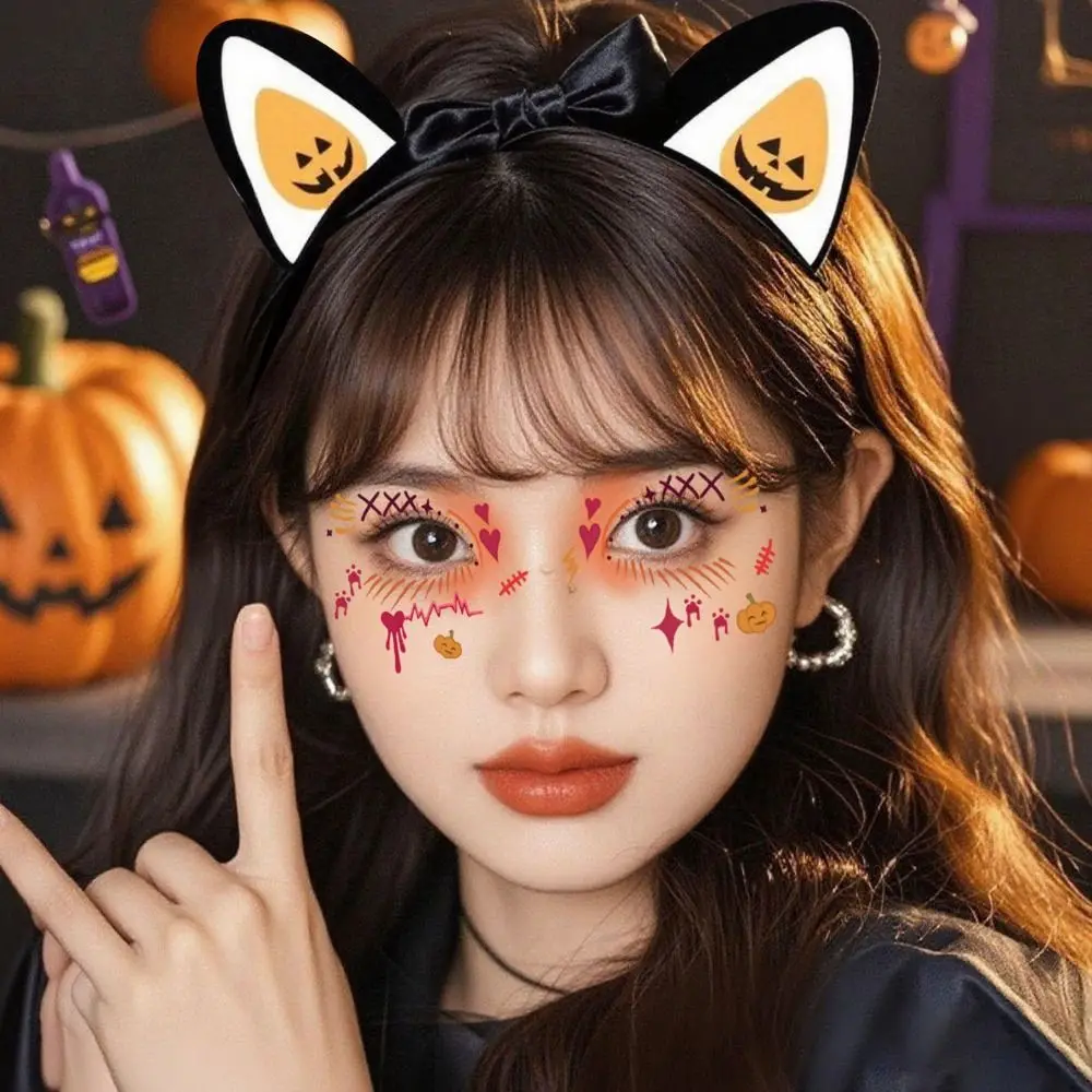 

12pcs Disposable Halloween Face Tattoo Portable Waterproof Cheek Temporary Stickers Transparent Terrifying Bat Face Stickers