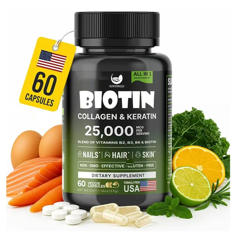 

Biotin 10000mcg containing collagen, keratin, hyaluronic acid - male and female hair growth vitamins, 60 capsules