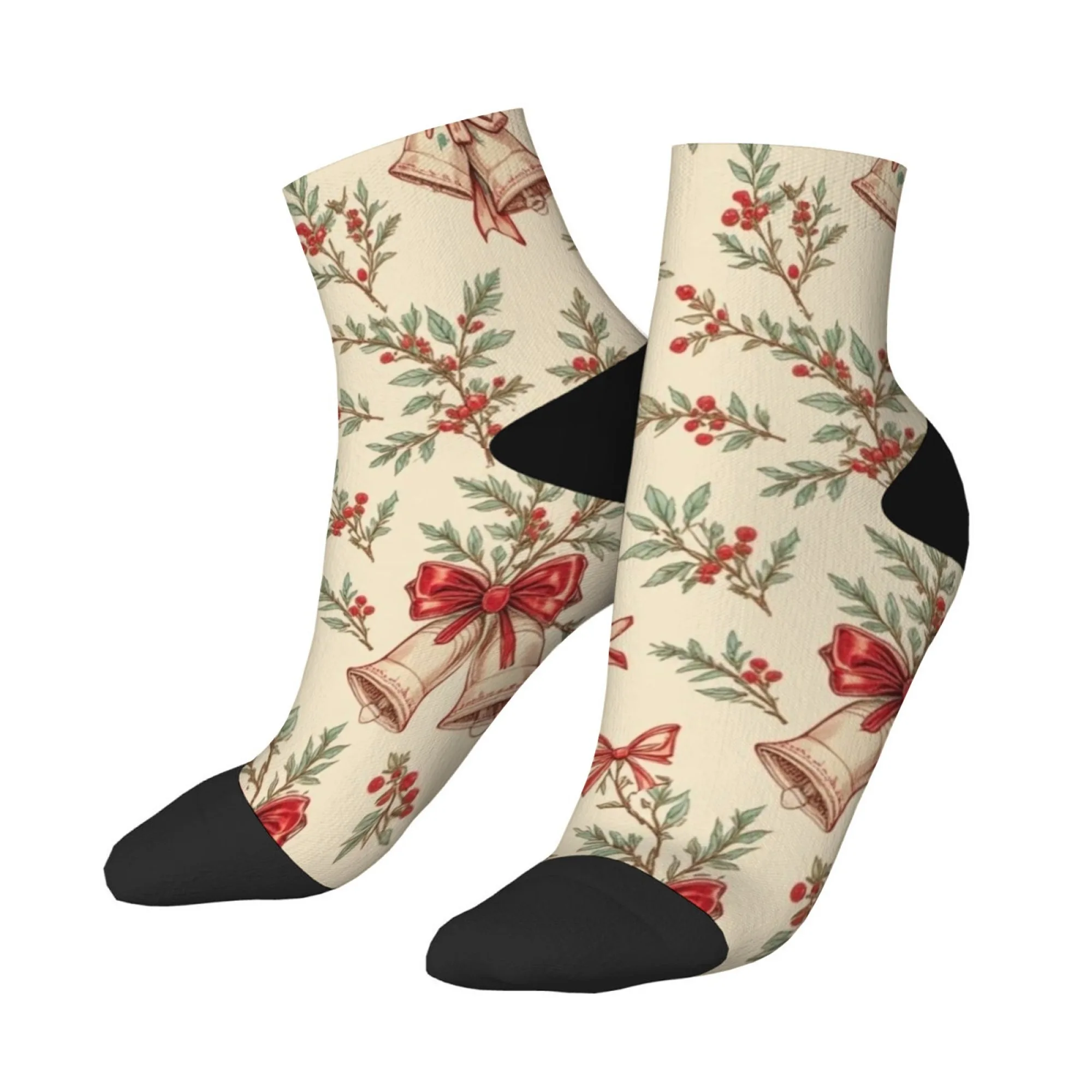 مجنون سعيد جوارب ضغط ثلج القوس جرس عيد الميلاد تصميم الرجال الجوارب القصيرة الجدة الجوارب الهيب هوب المتناثرة نمط هدية