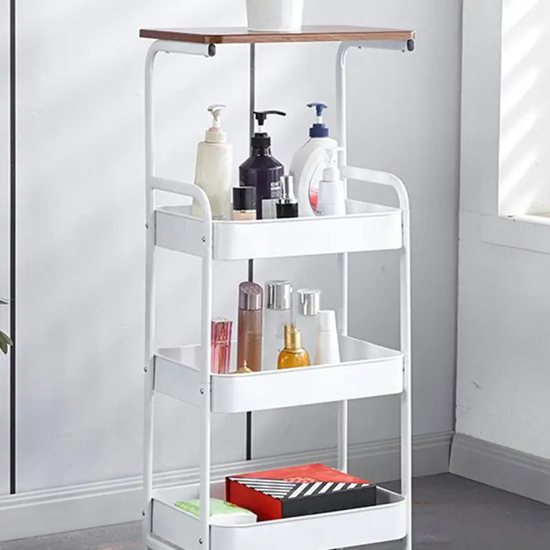 Slim Storage Cart with Wheels Multi-Layer Shelf Rolling Silent Rolling Shelves Utility Cart with Drainer Basket for Household