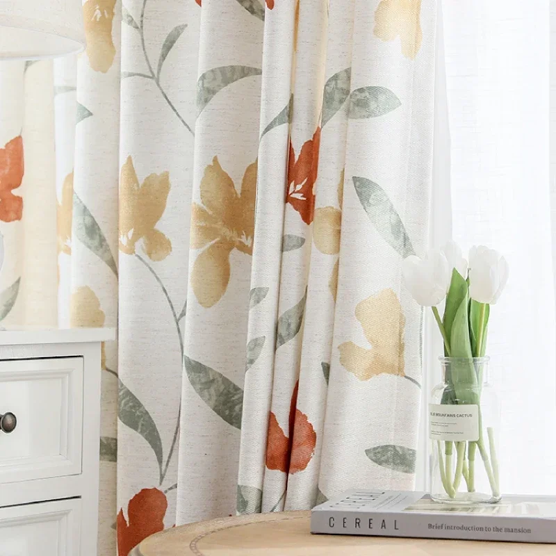 Cotton Linen Pastoral Hand-painted Printing Curtains For Living Room Bedroom French Window Balcony Customized Products