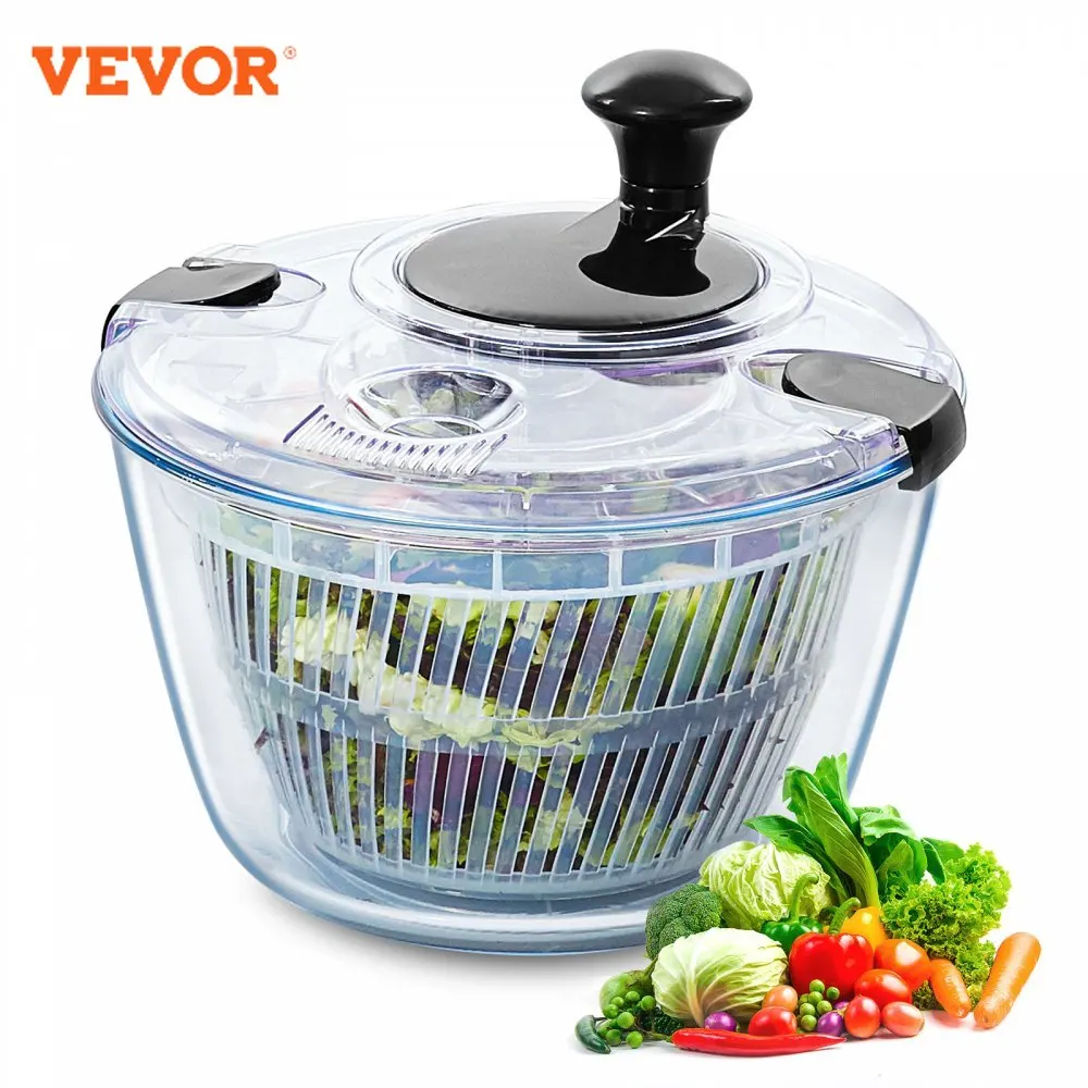 VEVOR Glass Salad Spinner  One-handed Easy Press Large Vegetable Dryer Washer  Lettuce Cleaner and Dryer with Glass Bowl Lid