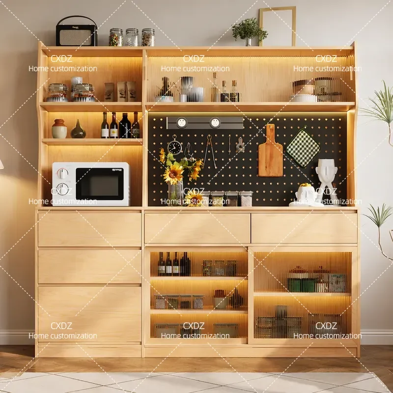 Log Color Oak Living Room Dining Side Cabinet Household Small Apartment Storage Tall And Short Cabinet Against The Wall