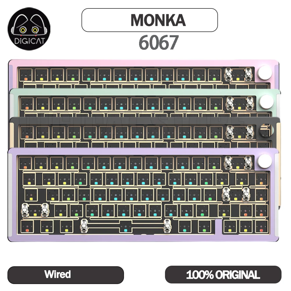 

MONKA 6067 Mechanical Gamer Keyboard Kit 66 Keys With Metal Knob Wired Keyboard RGB Backlit Aluminum Customized Keyboard Gifts