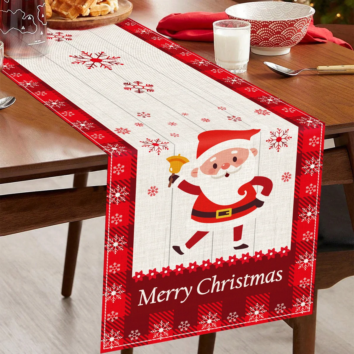 Christmas Linen Table Runner Merry Christmas Decoration For Home 2024 Navidad Noel Kerst Xmas Ornament Happy New Year Gifts 2025