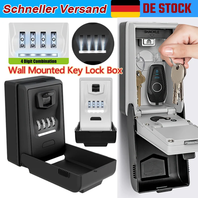 Caja de Seguridad para Llaves con Cerradura de Combinación de 4 Dígitos, para Montar en la Pared, para el Hogar, Viajes y Hoteles, con Luz LED