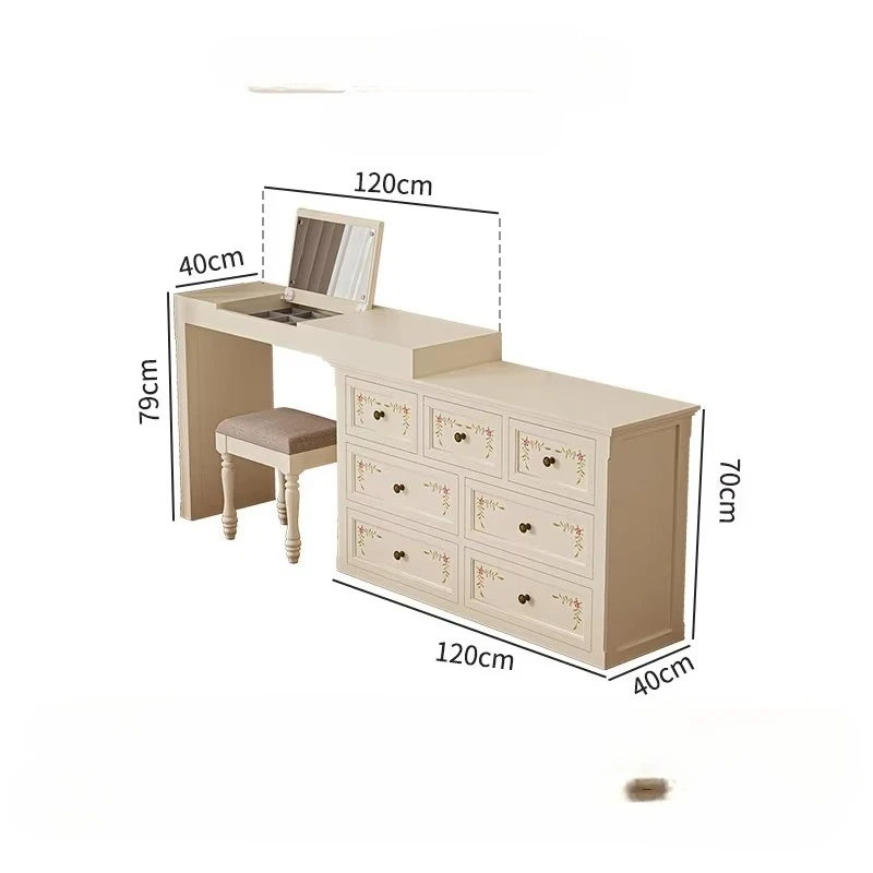 Pink chest dresser bedroom hand-painted storage solid wood two-in-one dresser makeup table