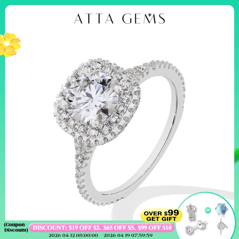 

ATTAGEMS 7.0mm Round Cut Moissanite Ring for Women D VVS1 1.2CT Lab Diamond S925 Sterling Silver Engagement Wedding Jewelry Gift
