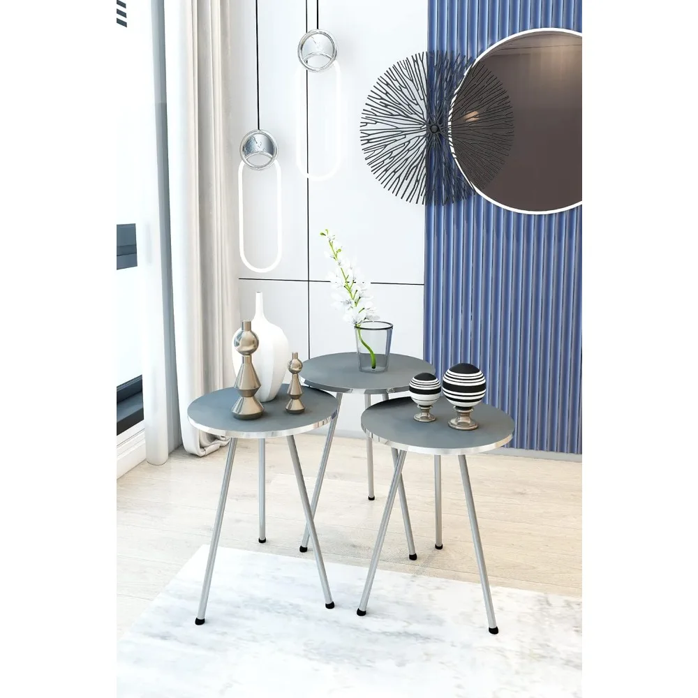 طاولات متداخلة مستديرة مكونة من 3 قطع - طاولات قهوة مدمجة قابلة للتكديس للمساحات الصغيرة، مثالية لغرف المعيشة وغرف النوم #4