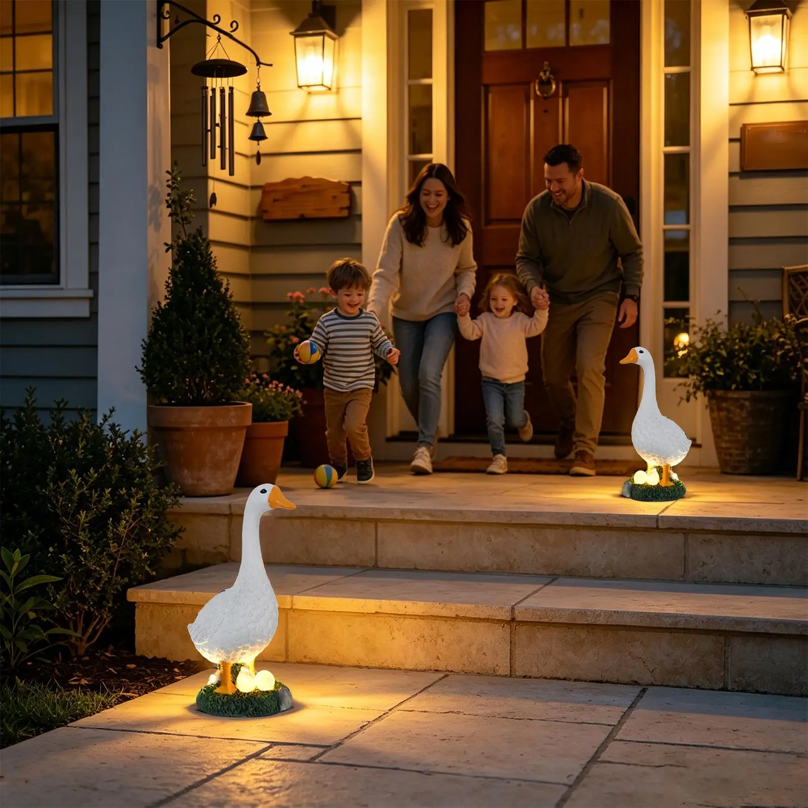 Goose Statue Resin Solar Automatic Sensor LED Light Figurines Outdoor Goose Statue For Christmas Winter Home Kitchen Desk Front